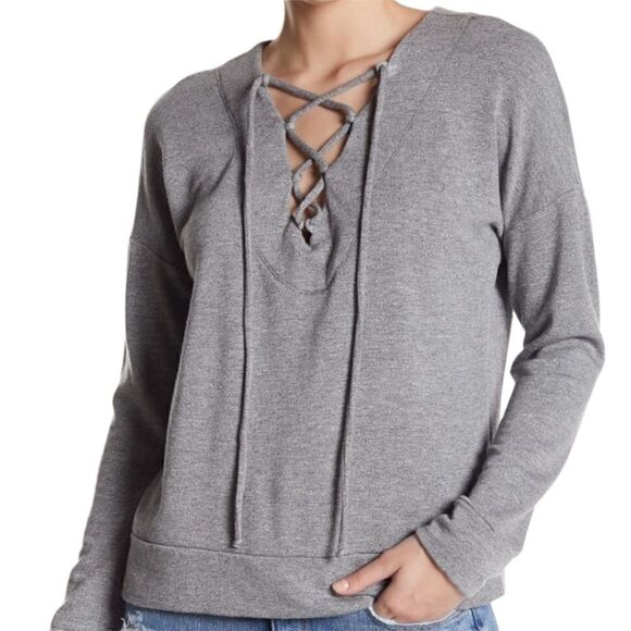NEW REVOLVE Stateside Lace-Up Dark Grey Sweatshirt Size M / Medium - Picture 1 of 10